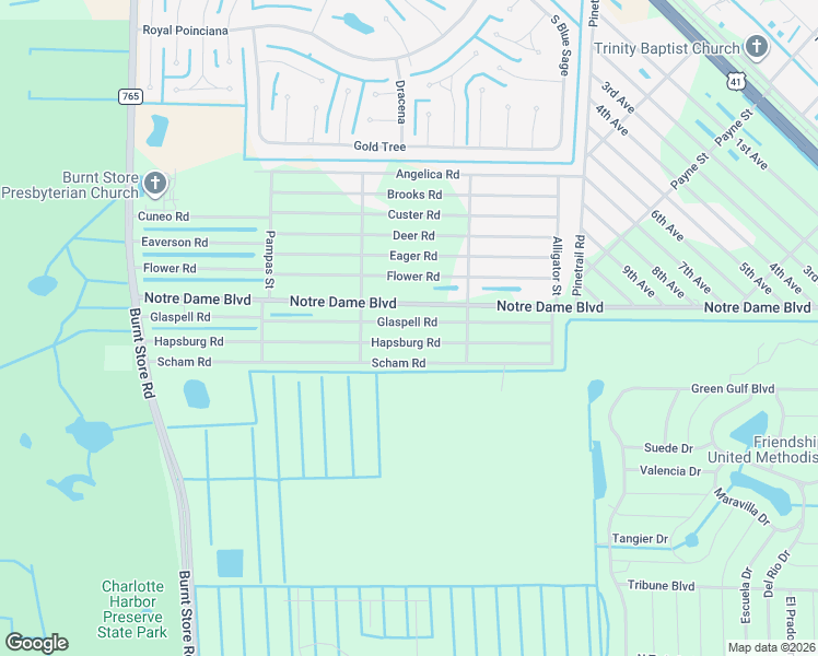 map of restaurants, bars, coffee shops, grocery stores, and more near 26357 Notre Dame Boulevard in Punta Gorda