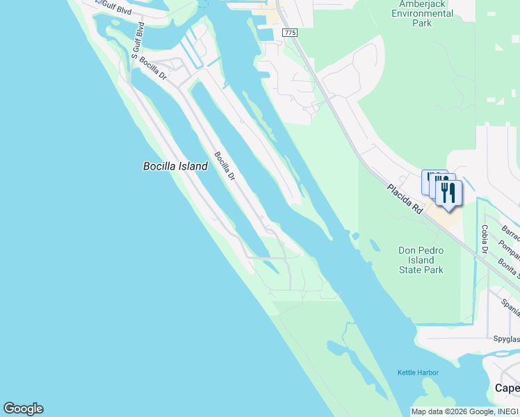 map of restaurants, bars, coffee shops, grocery stores, and more near 440 Bocilla Drive in Placida