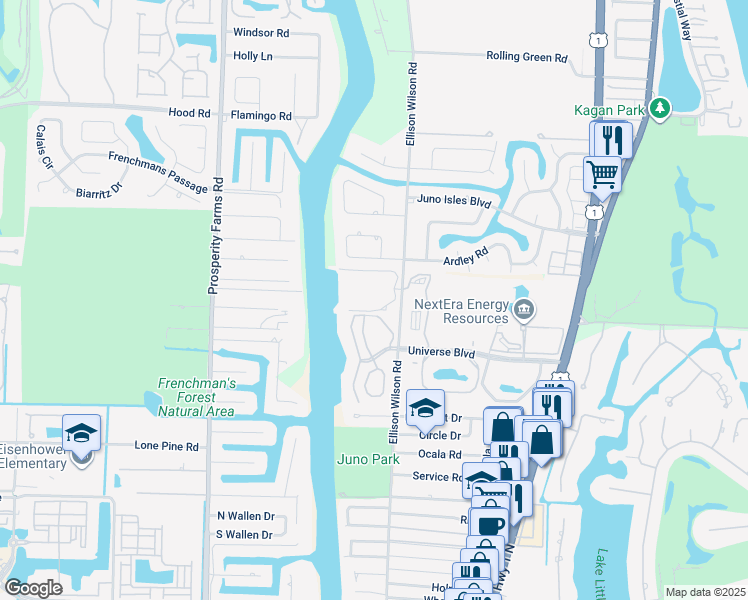 map of restaurants, bars, coffee shops, grocery stores, and more near 1014 Bay Colony Drive South in Juno Beach