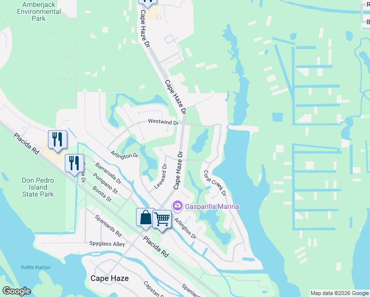 map of restaurants, bars, coffee shops, grocery stores, and more near 4145 Cape Haze Drive in Placida