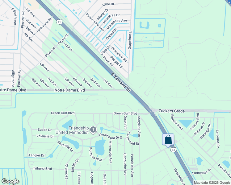 map of restaurants, bars, coffee shops, grocery stores, and more near 27457 Notre Dame Boulevard in Punta Gorda