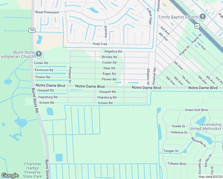 map of restaurants, bars, coffee shops, grocery stores, and more near 26357 Notre Dame Boulevard in Punta Gorda