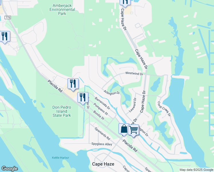 map of restaurants, bars, coffee shops, grocery stores, and more near 103 Westwind Drive in Placida