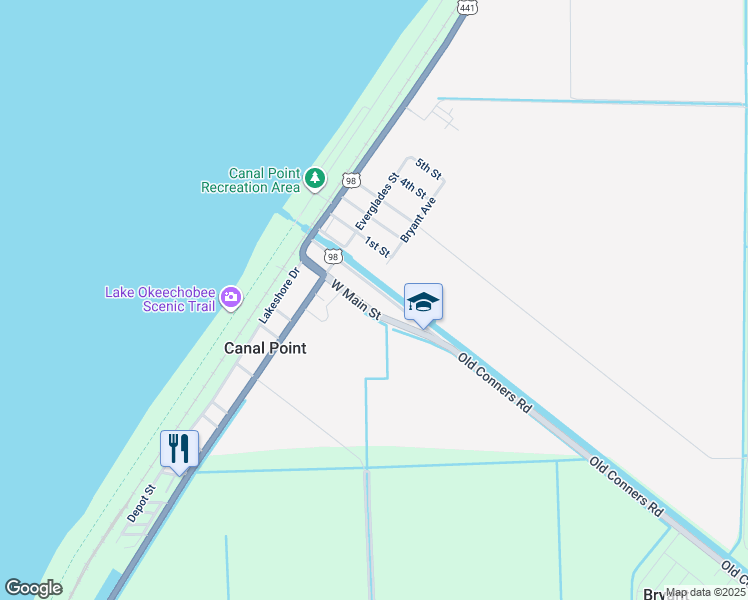 map of restaurants, bars, coffee shops, grocery stores, and more near 37001 East Main Street in Canal Point