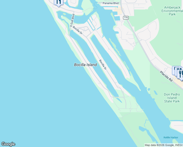 map of restaurants, bars, coffee shops, grocery stores, and more near 290 South Gulf Boulevard in Placida