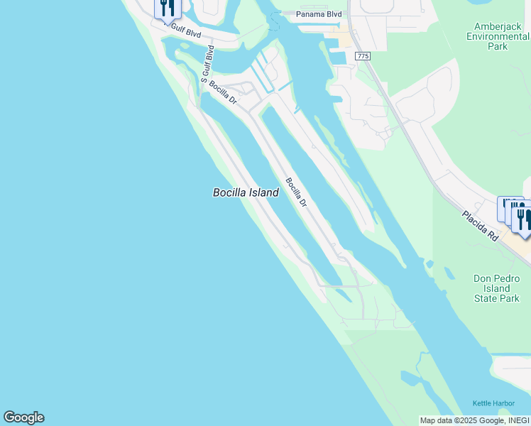map of restaurants, bars, coffee shops, grocery stores, and more near 21 South Gulf Boulevard in Placida
