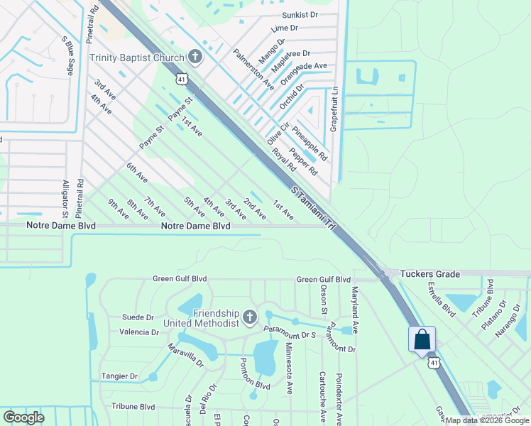 map of restaurants, bars, coffee shops, grocery stores, and more near 11555 1st Avenue in Punta Gorda