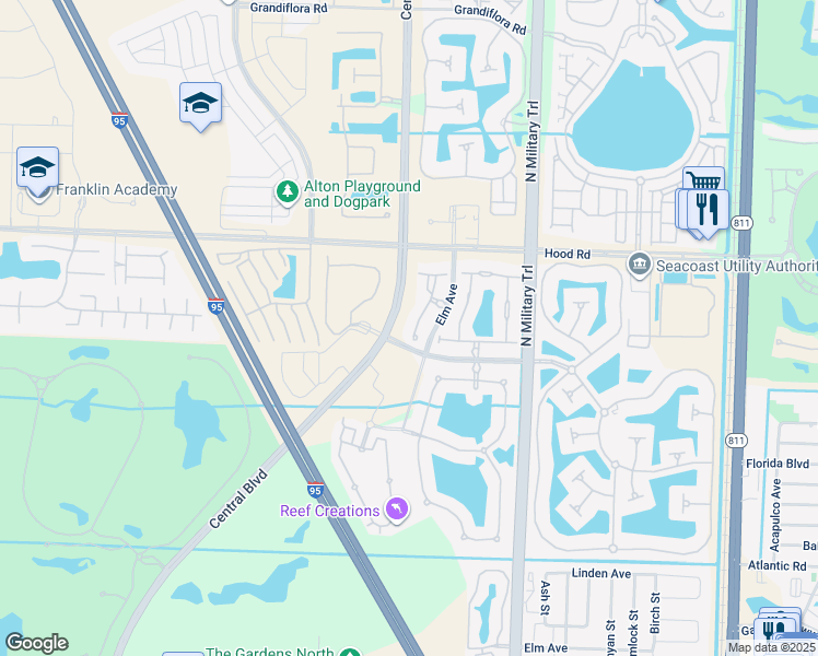 map of restaurants, bars, coffee shops, grocery stores, and more near 5017 Dulce Court in Palm Beach Gardens