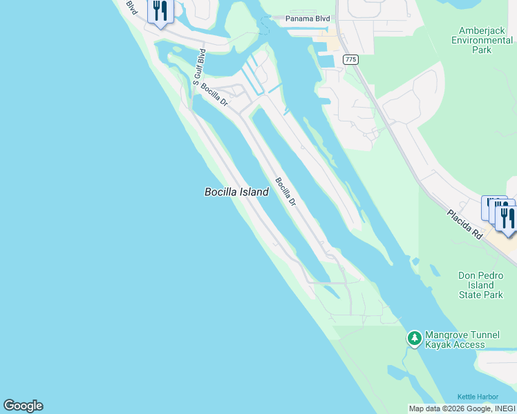 map of restaurants, bars, coffee shops, grocery stores, and more near 242 South Gulf Boulevard in Placida