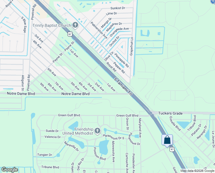 map of restaurants, bars, coffee shops, grocery stores, and more near 11555 1st Avenue in Punta Gorda