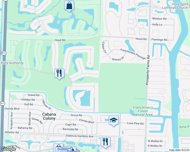 map of restaurants, bars, coffee shops, grocery stores, and more near 538 Les Jardin Drive in Palm Beach Gardens