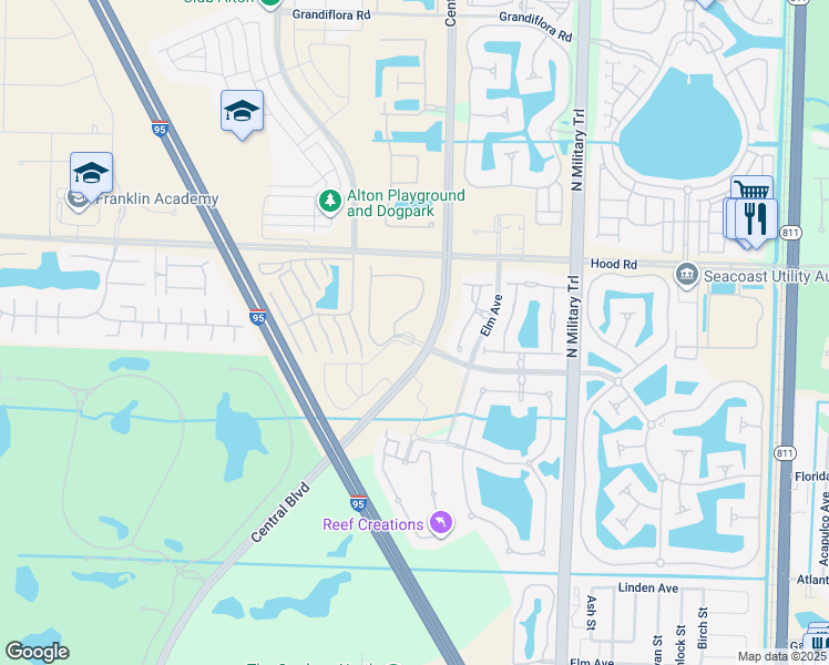 map of restaurants, bars, coffee shops, grocery stores, and more near 4045 Central Gardens Way in Palm Beach Gardens