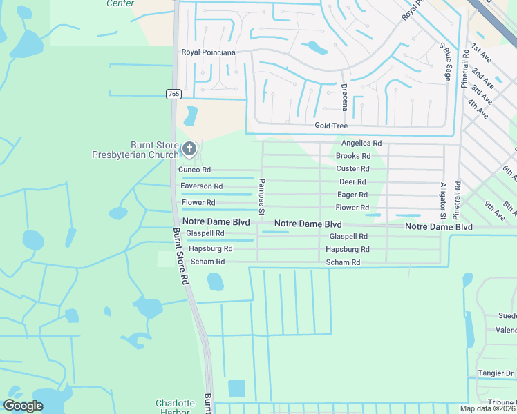 map of restaurants, bars, coffee shops, grocery stores, and more near 26153 Flower Road in Punta Gorda