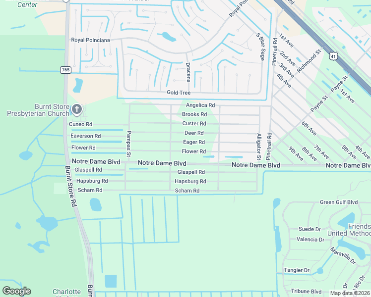map of restaurants, bars, coffee shops, grocery stores, and more near 26304 Flower Road in Punta Gorda