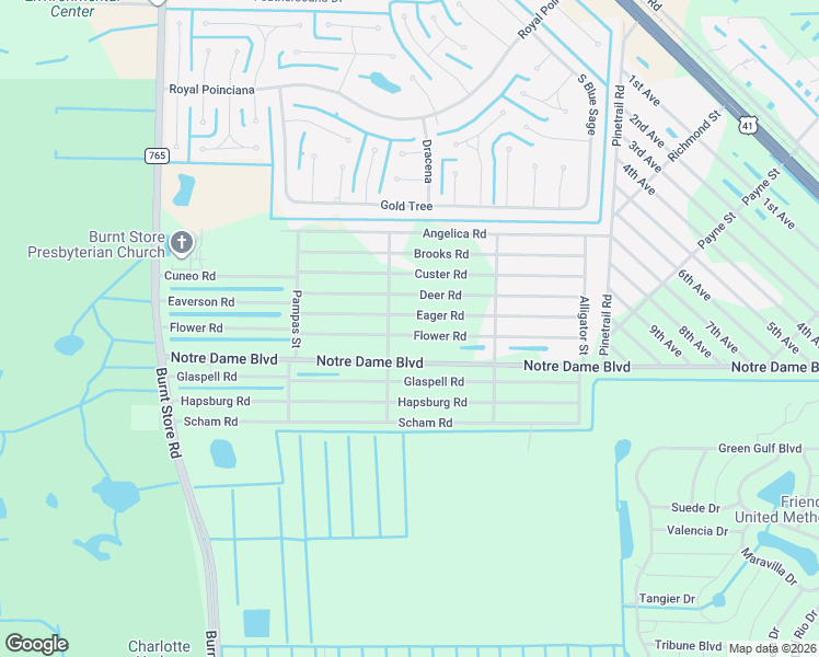 map of restaurants, bars, coffee shops, grocery stores, and more near 26304 Flower Road in Punta Gorda