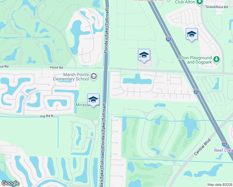 map of restaurants, bars, coffee shops, grocery stores, and more near 5796 Golden Eagle Circle in Palm Beach Gardens