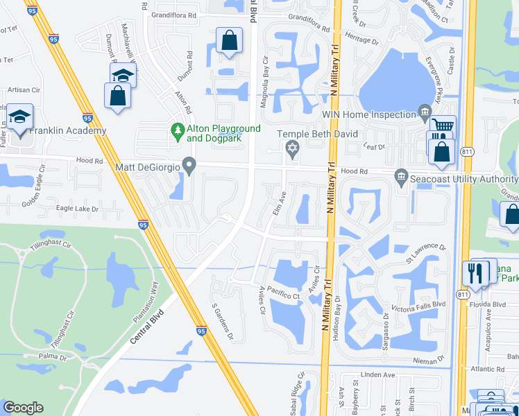 map of restaurants, bars, coffee shops, grocery stores, and more near 5023 Dulce Court in Palm Beach Gardens