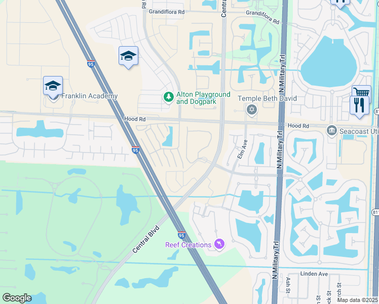 map of restaurants, bars, coffee shops, grocery stores, and more near 5900 Central Gardens Way in Palm Beach Gardens