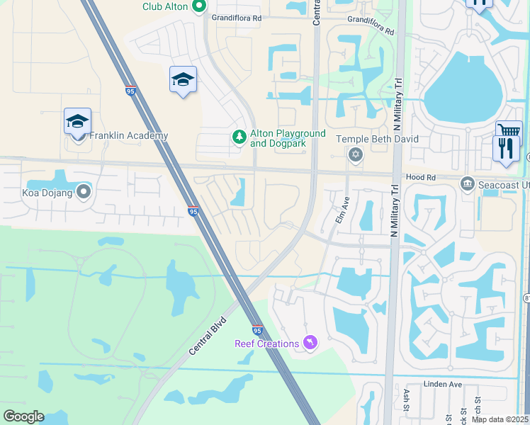 map of restaurants, bars, coffee shops, grocery stores, and more near 5900 Central Gardens Way in Palm Beach Gardens