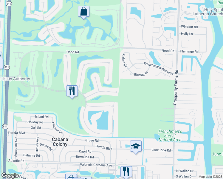 map of restaurants, bars, coffee shops, grocery stores, and more near 538 Les Jardin Drive in Palm Beach Gardens