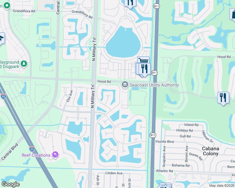 map of restaurants, bars, coffee shops, grocery stores, and more near 158 Euphrates Circle in Palm Beach Gardens
