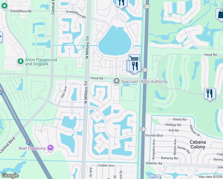 map of restaurants, bars, coffee shops, grocery stores, and more near 4200 Hood Road in Palm Beach Gardens