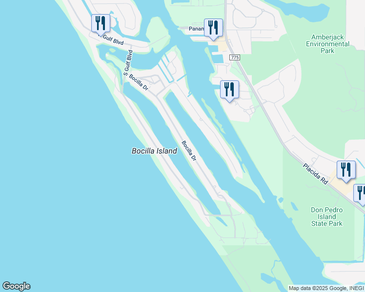 map of restaurants, bars, coffee shops, grocery stores, and more near 250 Bocilla Drive in Placida