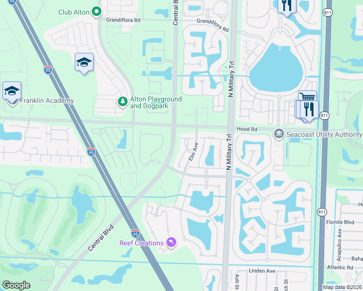 map of restaurants, bars, coffee shops, grocery stores, and more near 5065 Dulce Court in Palm Beach Gardens