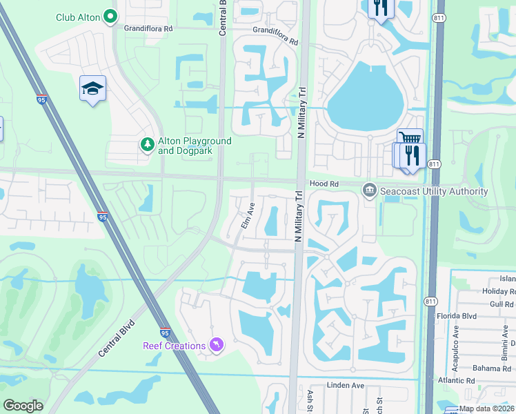map of restaurants, bars, coffee shops, grocery stores, and more near 5074 Dulce Court in Palm Beach Gardens