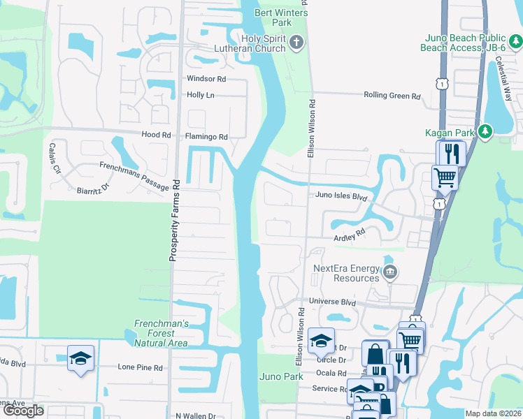 map of restaurants, bars, coffee shops, grocery stores, and more near 2162 Radnor Road in North Palm Beach