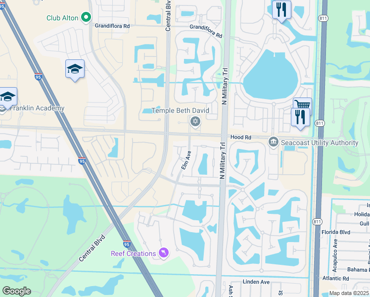 map of restaurants, bars, coffee shops, grocery stores, and more near 5074 Dulce Court in Palm Beach Gardens