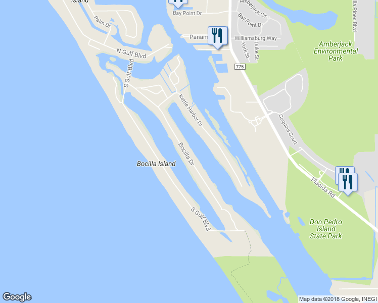map of restaurants, bars, coffee shops, grocery stores, and more near 250 Bocilla Drive in Placida