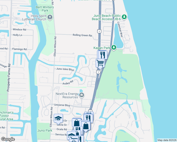 map of restaurants, bars, coffee shops, grocery stores, and more near 12774 Longford Road in North Palm Beach