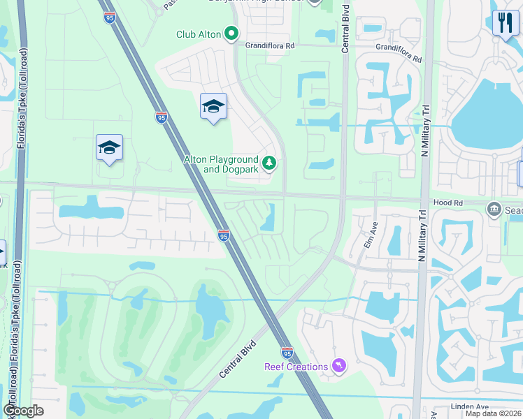map of restaurants, bars, coffee shops, grocery stores, and more near 12825 Woodmill Drive in Palm Beach Gardens