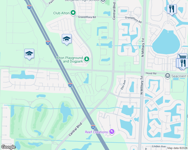 map of restaurants, bars, coffee shops, grocery stores, and more near 5500 Central Gardens Way in Palm Beach Gardens