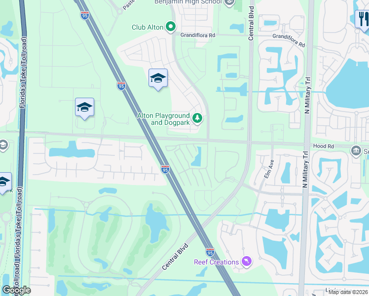 map of restaurants, bars, coffee shops, grocery stores, and more near 12617 Woodmill Drive in West Palm Beach