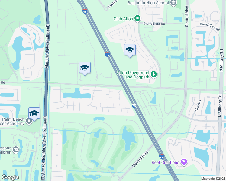 map of restaurants, bars, coffee shops, grocery stores, and more near 4541 Mediterranean Circle in Palm Beach Gardens