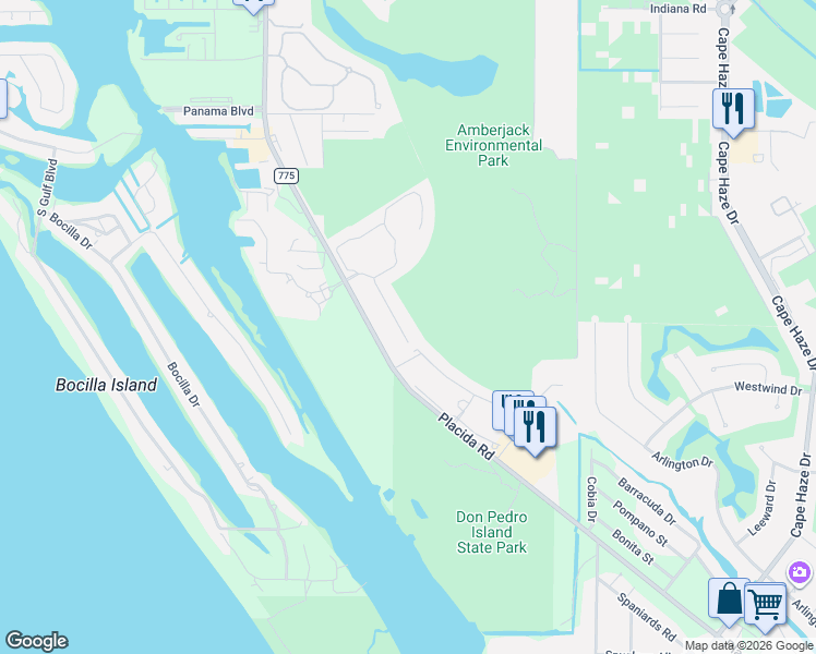 map of restaurants, bars, coffee shops, grocery stores, and more near 10479 Coquina Court in Placida
