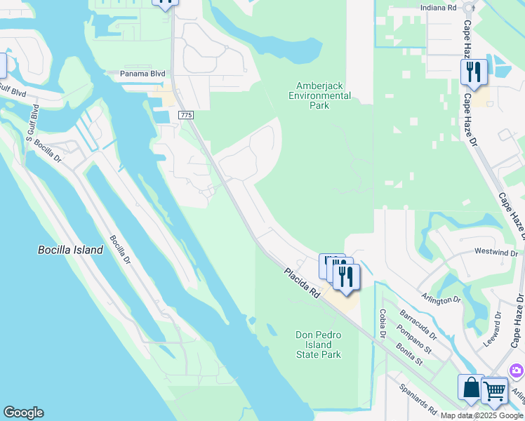 map of restaurants, bars, coffee shops, grocery stores, and more near 10471 Coquina Court in Placida