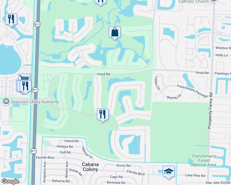 map of restaurants, bars, coffee shops, grocery stores, and more near 422 Savoie Drive in Palm Beach Gardens