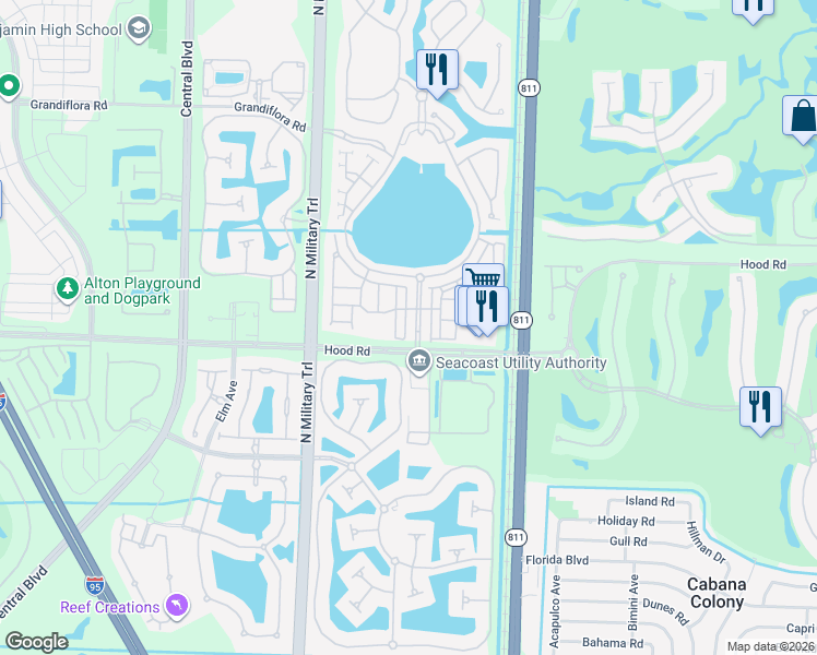 map of restaurants, bars, coffee shops, grocery stores, and more near 117 Evergrene Parkway in Palm Beach Gardens