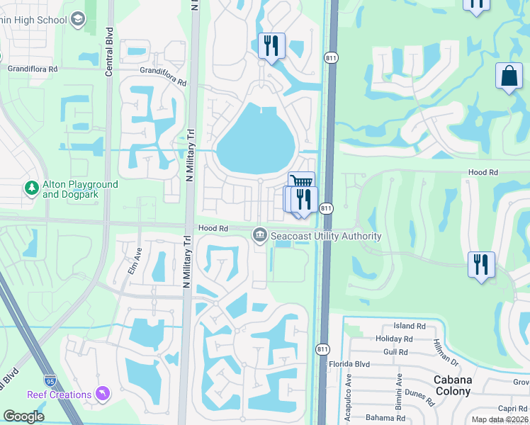 map of restaurants, bars, coffee shops, grocery stores, and more near 116 Evergrene Parkway in Palm Beach Gardens