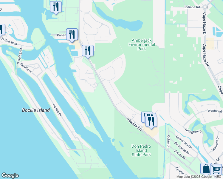 map of restaurants, bars, coffee shops, grocery stores, and more near 10430 Coquina Court in Placida