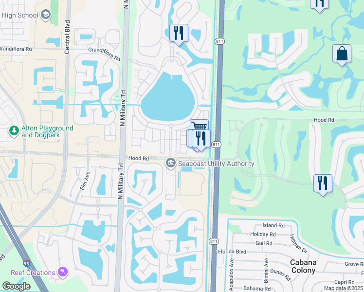map of restaurants, bars, coffee shops, grocery stores, and more near 12 Stoney Drive in Palm Beach Gardens