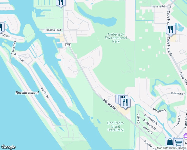 map of restaurants, bars, coffee shops, grocery stores, and more near 10471 Coquina Court in Placida