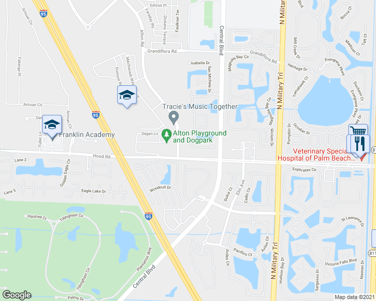 map of restaurants, bars, coffee shops, grocery stores, and more near 1134 San Michele Way in Palm Beach Gardens