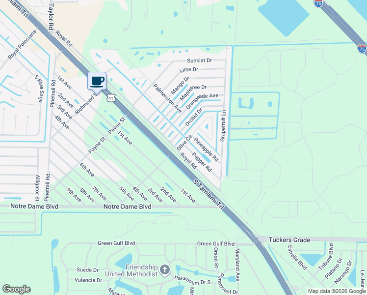 map of restaurants, bars, coffee shops, grocery stores, and more near 11450 Royal Road in Punta Gorda