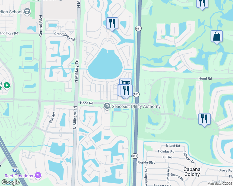 map of restaurants, bars, coffee shops, grocery stores, and more near 18 Stoney Drive in Palm Beach Gardens