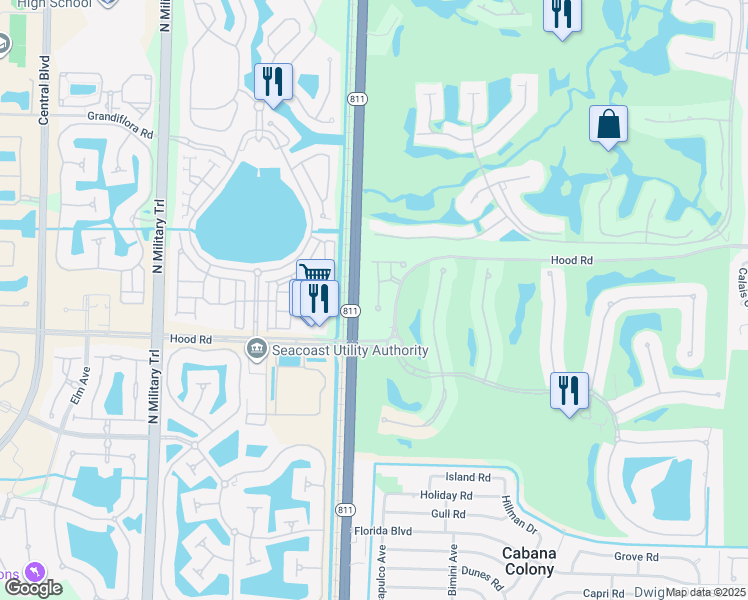 map of restaurants, bars, coffee shops, grocery stores, and more near 12700-13092 Old Dixie Highway in Palm Beach Gardens