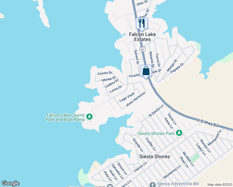 map of restaurants, bars, coffee shops, grocery stores, and more near 201-299 Loma Drive in Zapata